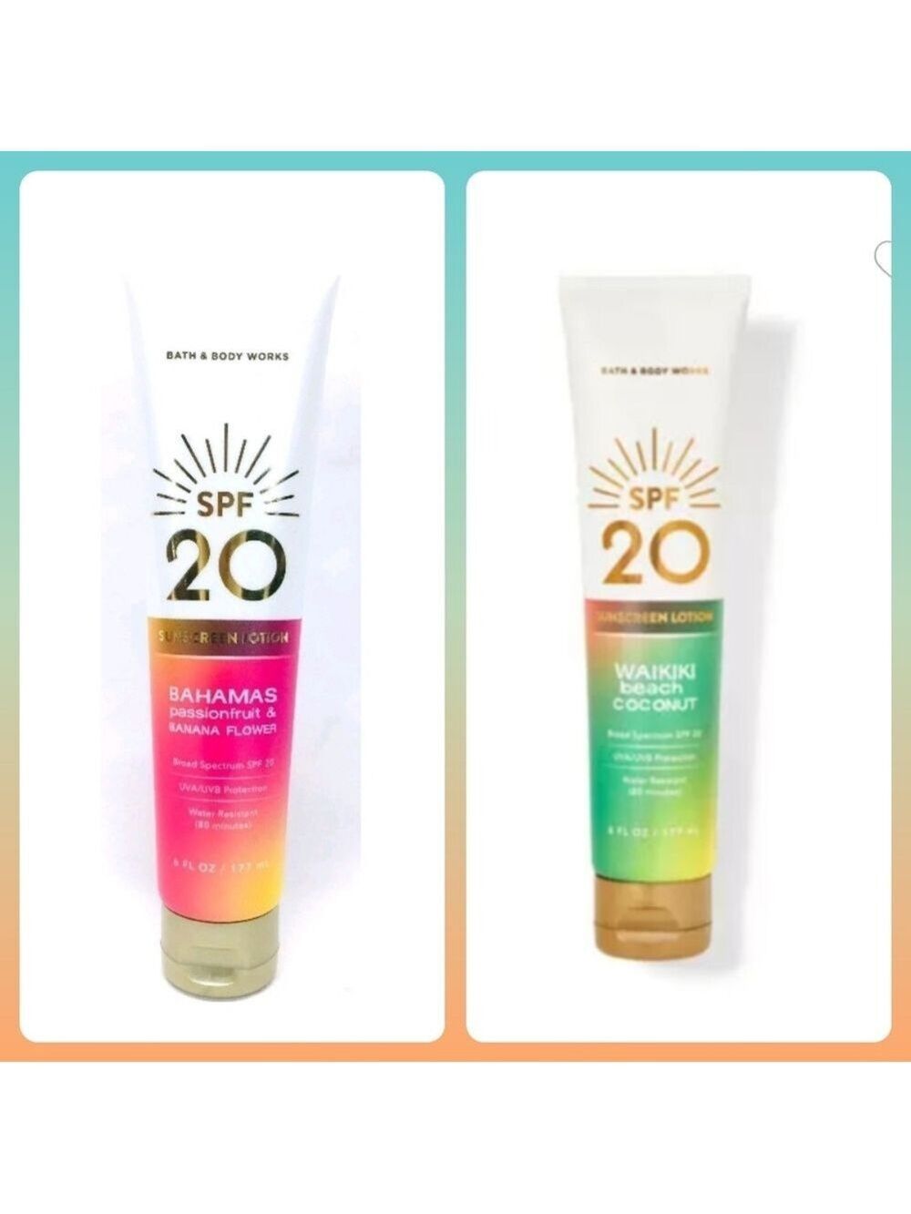 SPF20 SUNSCREEN LOTIONS 2 PC WAIKIKI BEACH & BAHAMAS PASSIONFRUIT BY BATH & BODY